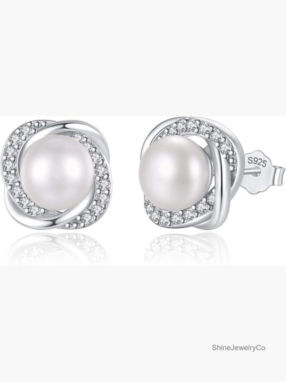 Freshwater Cultured Pearl Stud Earrings 925 Sterling Silver Cubic Zirconia Gift